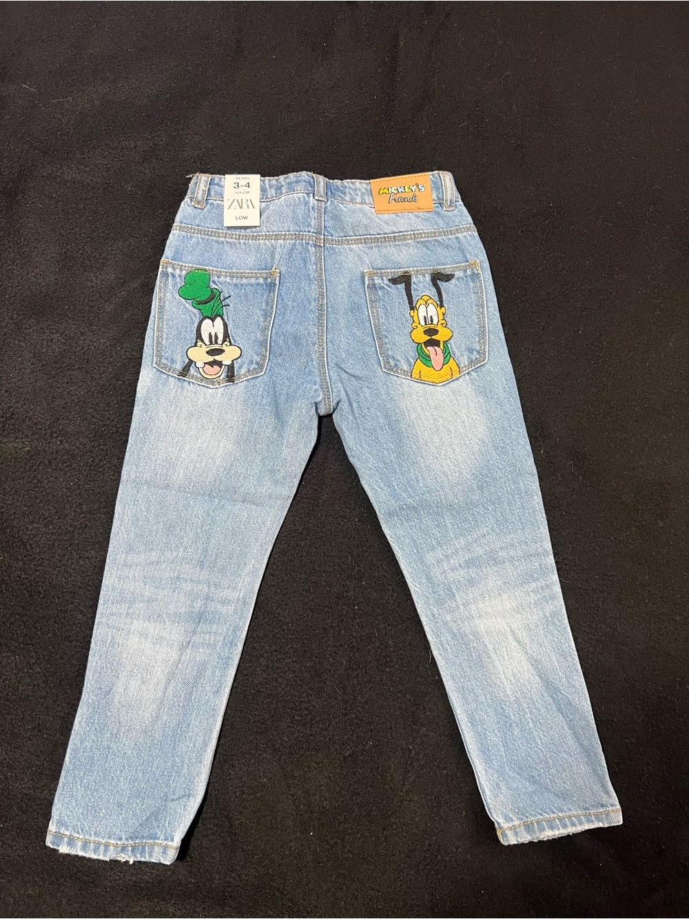 Zara Light Blue Men's Slim Straight Jeans with Goofy & Pluto Patches